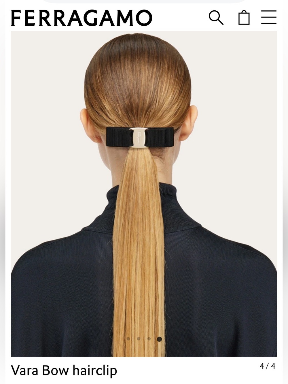 Salvatore Ferragamo Black Grosgrain Bow Hair Clip with Gold Plaque - Picture 2 of 11